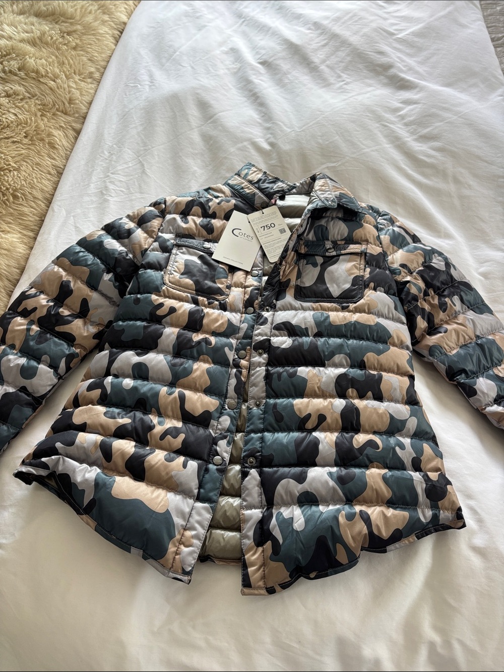 Camouflage Quilted Puffer Jacket - Neutral Camo size small 750 fill